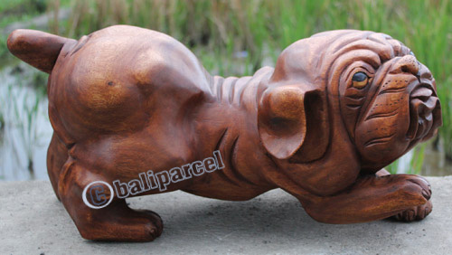 Wooden Buldog, Hand Carved From Suar Wood