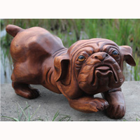 Wooden Buldog, Hand Carved From Suar Wood