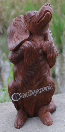 Wooden Dog, Hand Carved From Suar Wood