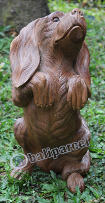 Wooden Dog, Hand Carved From Suar Wood With Natural Polished