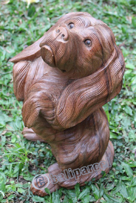 Wooden Dog, Hand Carved From Suar Wood With Natural Polished