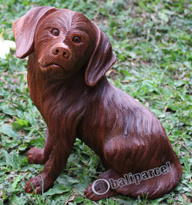 Wooden Dog, Hand Carved From Suar Wood 