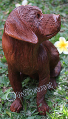 Wooden Dog, Hand Carved From Suar Wood 