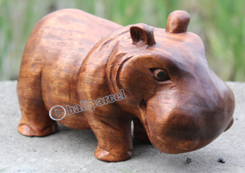 Wooden Hippopotamus, Hand Carved From Suar Wood