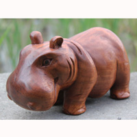 Wooden Hippopotamus, Hand Carved From Suar Wood