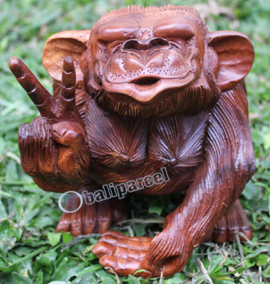 Wooden Monkey, Hand Carved From Suar Wood