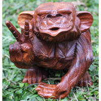Wooden Monkey, Hand Carved From Suar Wood