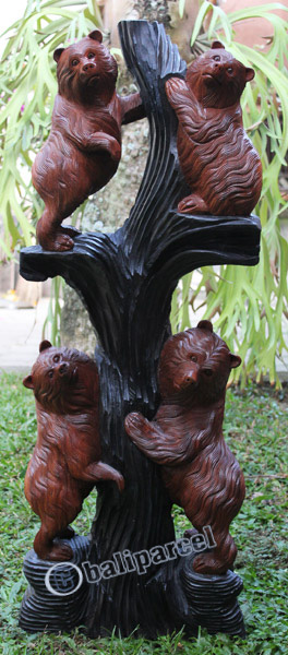 Wooden Bear, Hand Carved From Suar Wood