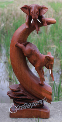Wooden Elephant On Horn, Hand Carved From Suar Wood