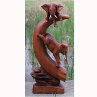 Wooden Elephant On Horn, Hand Carved From Suar Wood