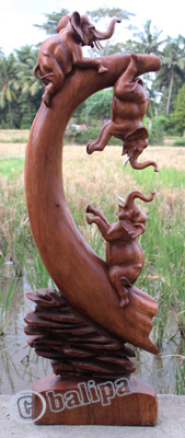 Wooden Elephant On Horn, Hand Carved From Suar Wood