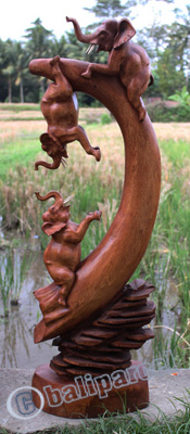 Wooden Elephant On Horn, Hand Carved From Suar Wood