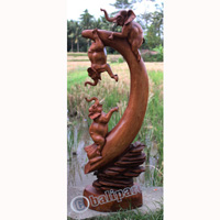 Wooden Elephant On Horn, Hand Carved From Suar Wood