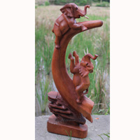 Wooden Elephant On Horn, Hand Carved From Suar Wood