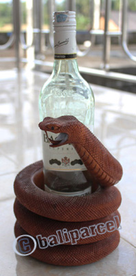 Wooden Snake Wine Bottle Holder, Hand Carved From Suar Wood