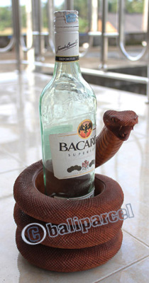 Wooden Snake Wine Bottle Holder, Hand Carved From Suar Wood