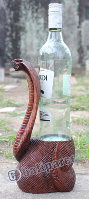 Wooden Cobra Wine Bottle Holder, Hand Carved From Suar Wood