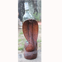 Wooden Cobra Wine Bottle Holder, Hand Carved From Suar Wood