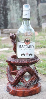 Wooden Dragon Wine Bottle Holder, Hand Carved From Suar Wood