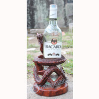 Wooden Dragon Wine Bottle Holder, Hand Carved From Suar Wood