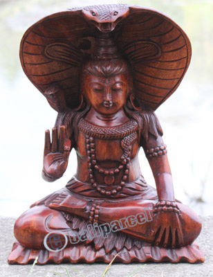 Wooden Siwa Meditating, Hand Carved From Suar Wood