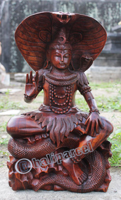 Wooden Siwa Meditating, Hand Carved From Suar Wood