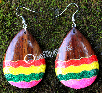 Wooden Earring, Made From Sono Wood With Painting