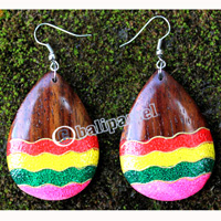 Wooden Earring, Made From Sono Wood With Painting