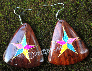 Wooden Earring, Made From Sono Wood With Painting