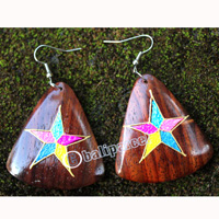 Wooden Earring, Made From Sono Wood With Painting