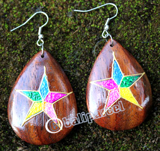 Wooden Earring, Made From Sono Wood With Painting