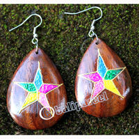 Wooden Earring, Made From Sono Wood With Painting
