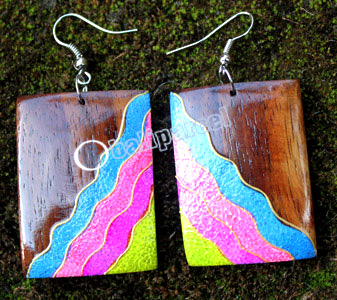 Wooden Earring, Made From Sono Wood With Painting