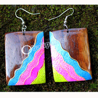 Wooden Earring, Made From Sono Wood With Painting