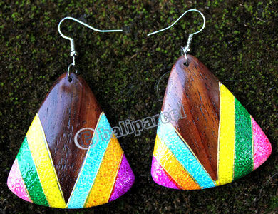 Wooden Earring, Made From Sono Wood With Painting