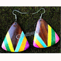 Wooden Earring, Made From Sono Wood With Painting