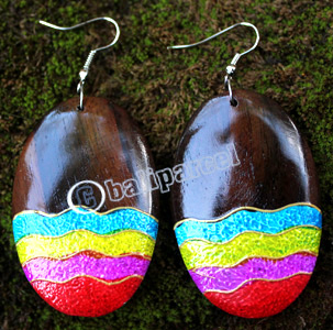 Wooden Earring, Made From Sono Wood With Painting