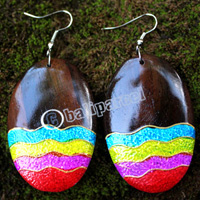 Wooden Earring, Made From Sono Wood With Painting