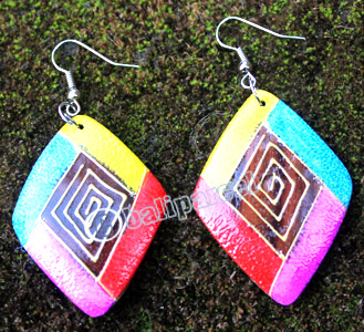 Wooden Earring, Made From Sono Wood With Painting