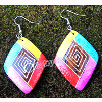 Wooden Earring, Made From Sono Wood With Painting