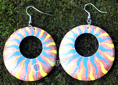 Wooden Earring, Made From Sono Wood With Painting