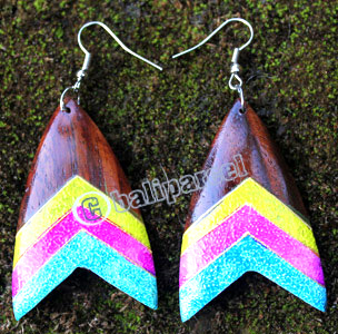 Wooden Earring, Made From Sono Wood With Painting