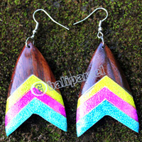 Wooden Earring, Made From Sono Wood With Painting