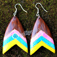 Wooden Earring, Made From Sono Wood With Painting