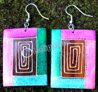 Wooden Earring, Made From Sono Wood With Painting