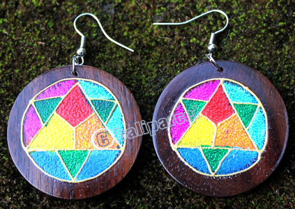 Wooden Earring, Made From Sono Wood With Painting