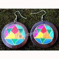 Wooden Earring, Made From Sono Wood With Painting