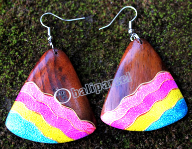 Wooden Earring, Made From Sono Wood With Painting