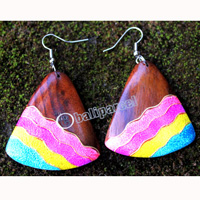Wooden Earring, Made From Sono Wood With Painting