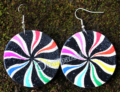 Wooden Earring, Made From Sono Wood With Painting